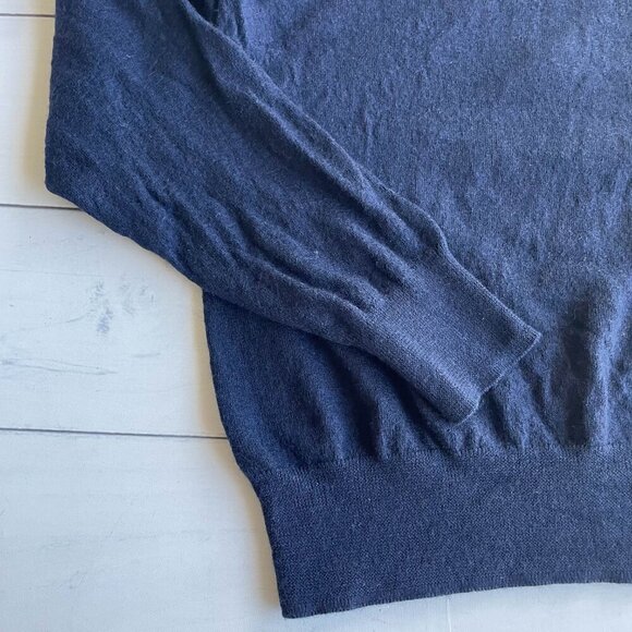 Brooks Brothers Men's 100% Saxxon Wool V-Neck Sweater, Navy Blue - Size Large - Picture 4 of 12